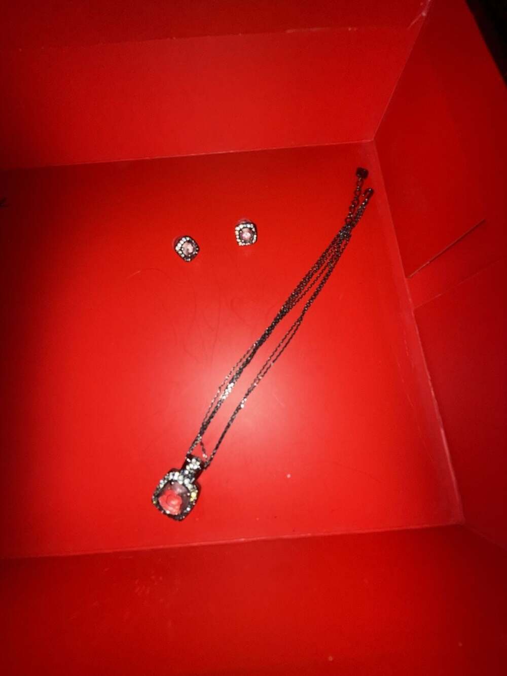 Swarovski Crystal Square Pendant Necklace and Earring Jewelry Set